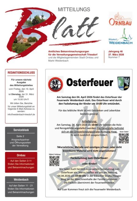 Mitteilungsblatt Nr. 7 vom 27.03.2026